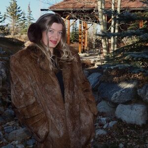 Brown Faux Fur Coat - M